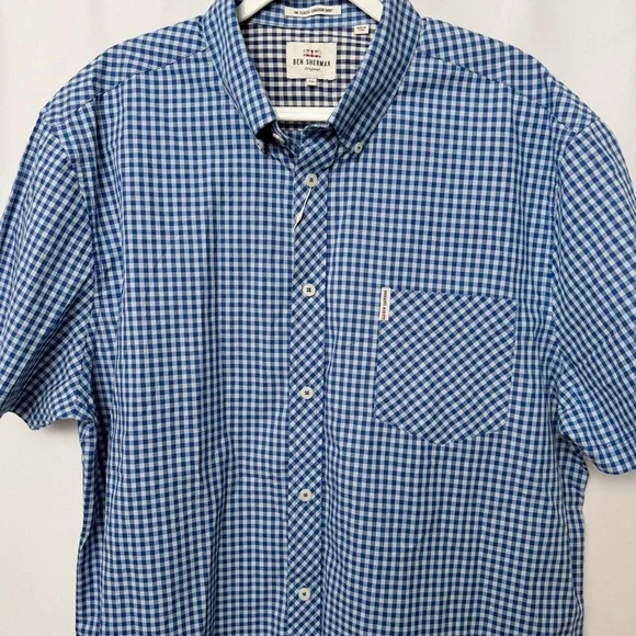 NWT Men’s Ben Sherman Blue and White Checkered Long Sleeve Gingham Shirt, 2XL - Picture 3 of 8